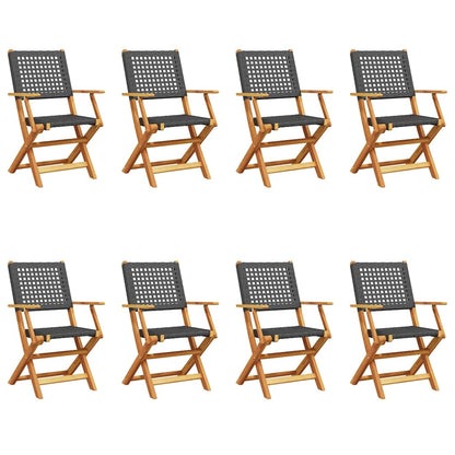 Sedie Giardino Pieghevoli 8 pz Nere Polyrattan e Legno Massello | homemem39