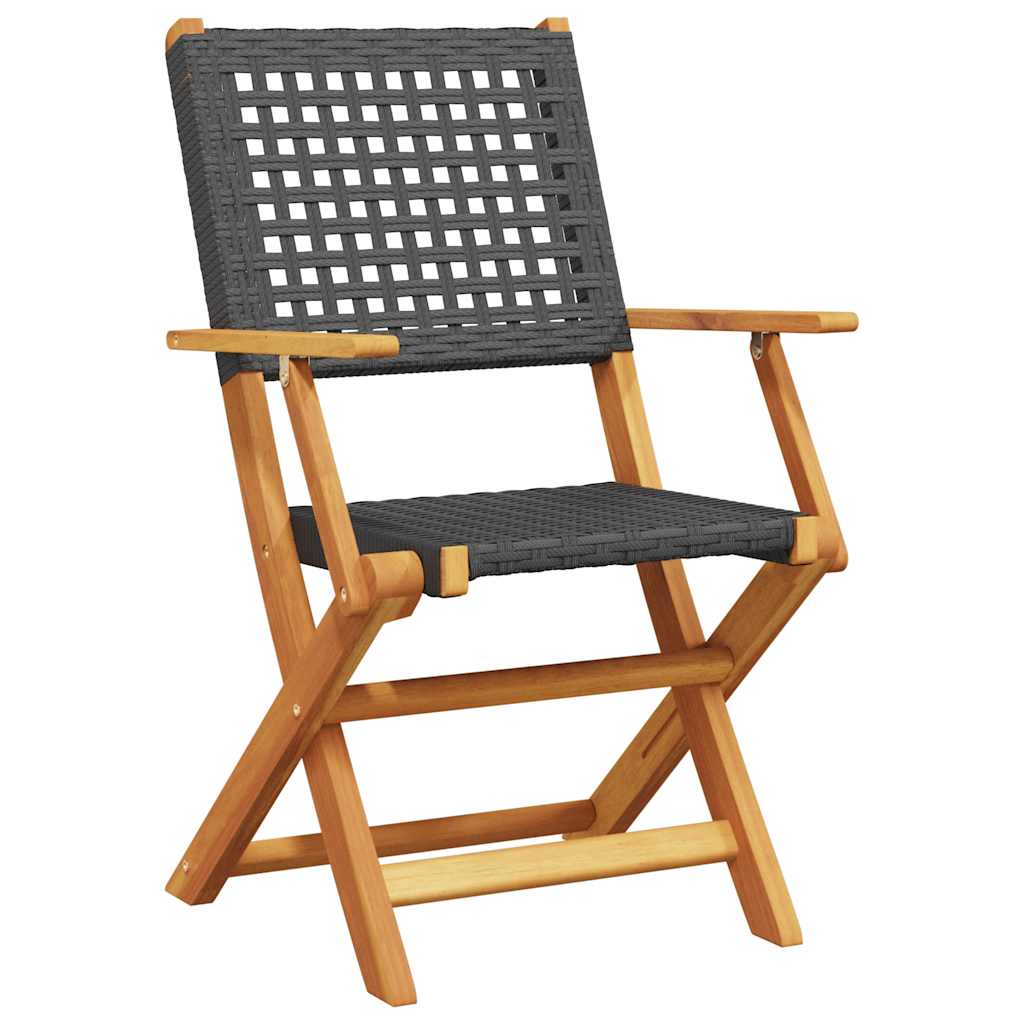 Sedie Giardino Pieghevoli 8 pz Nere Polyrattan e Legno Massello | homemem39