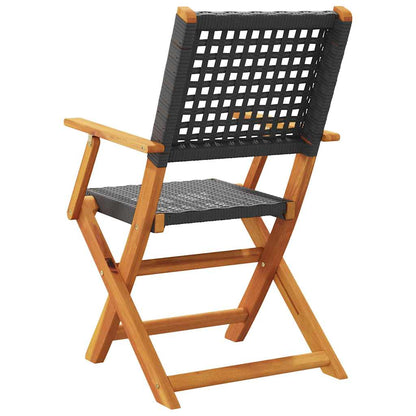 Sedie Giardino Pieghevoli 8 pz Nere Polyrattan e Legno Massello | homemem39