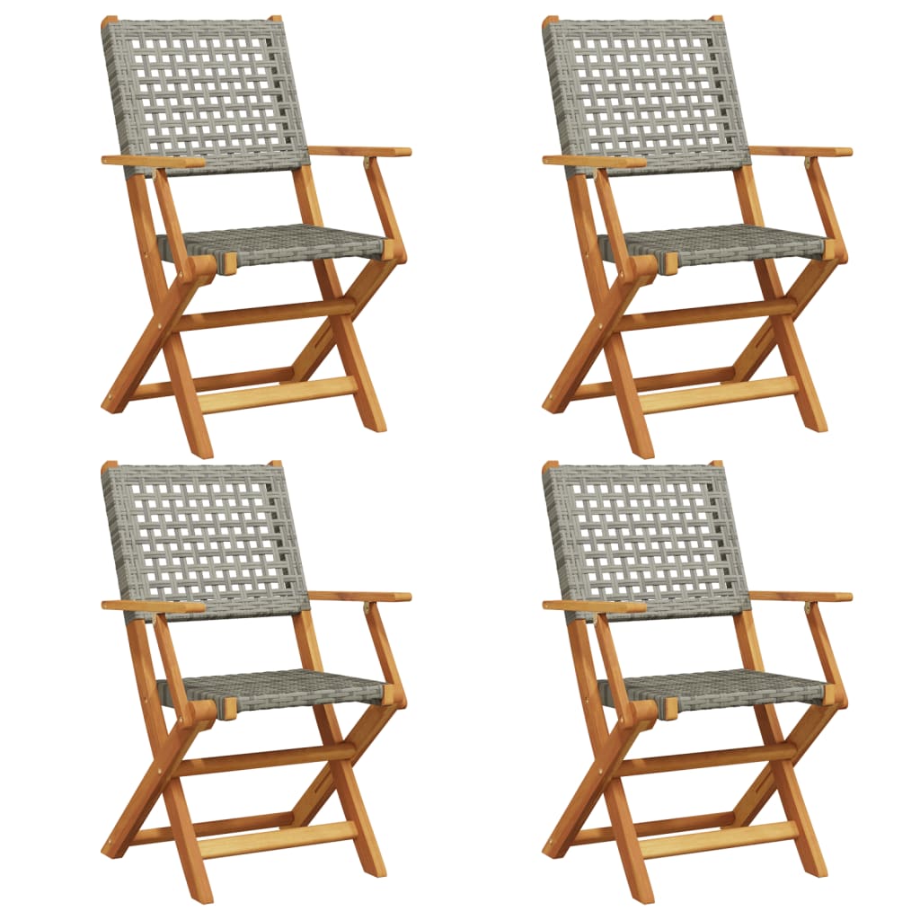 Sedie Giardino Pieghevoli 4pz Grigie Polyrattan Legno Massello | homemem39