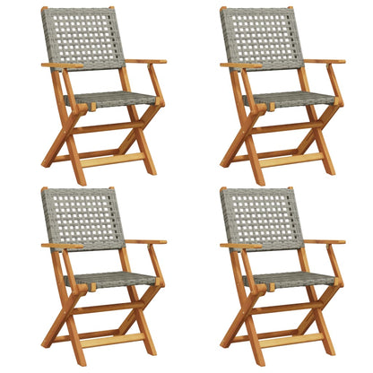 Sedie Giardino Pieghevoli 4pz Grigie Polyrattan Legno Massello - homemem39