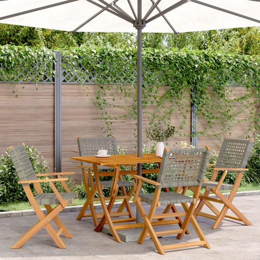 Sedie Giardino Pieghevoli 4pz Grigie Polyrattan Legno Massello | homemem39