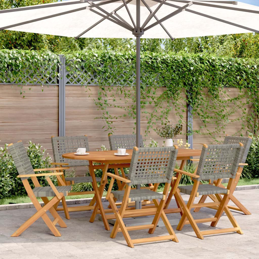 Sedie Giardino Pieghevoli 6pz Grigie Polyrattan Legno Massello - homemem39