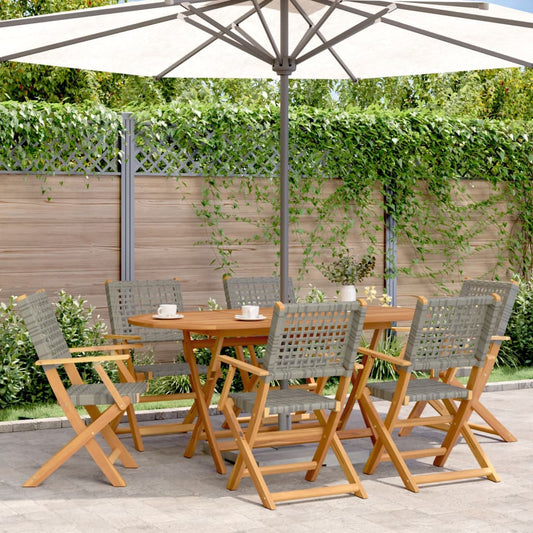 Sedie Giardino Pieghevoli 6pz Grigie Polyrattan Legno Massello - homemem39