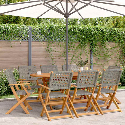 Sedie Giardino Pieghevoli 8pz Grigie Polyrattan Legno Massello - homemem39