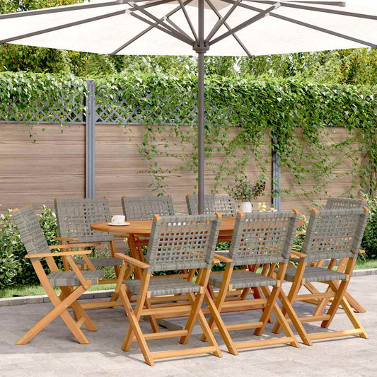 Sedie Giardino Pieghevoli 8pz Grigie Polyrattan Legno Massello - homemem39
