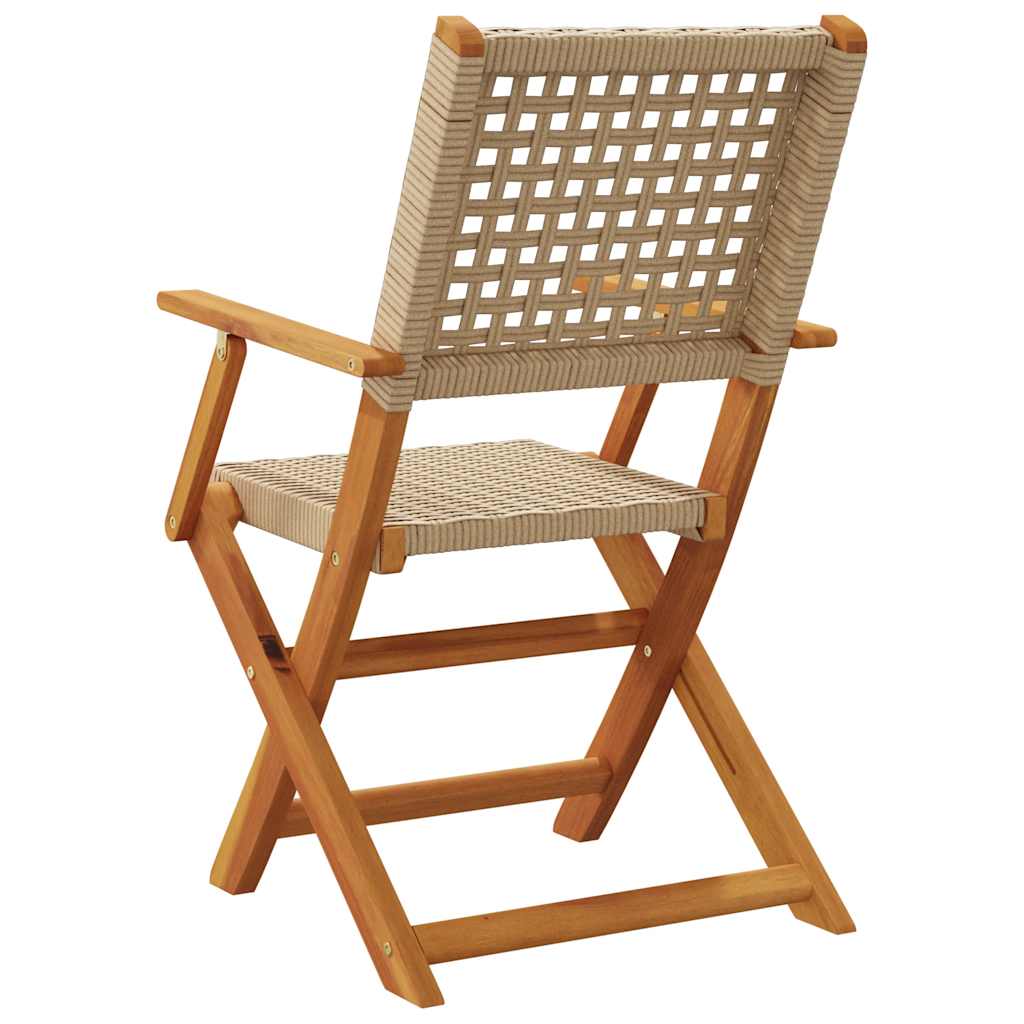 Sedie Giardino Pieghevoli 4pz Beige Polyrattan e Legno Massello - homemem39