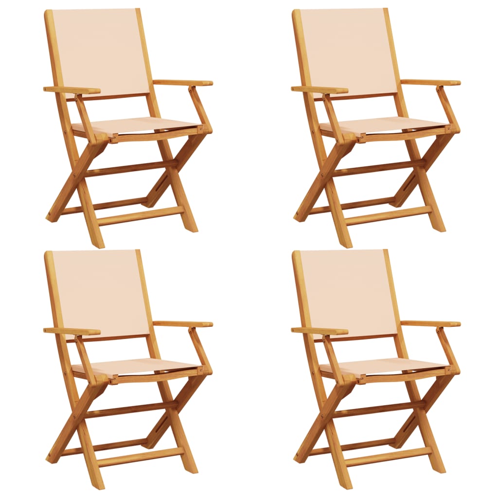 Sedie da Giardino Pieghevoli 4pz Beige Tessuto e Legno Massello - homemem39