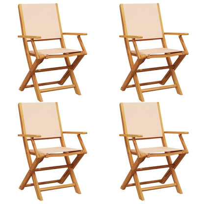 Sedie da Giardino Pieghevoli 4pz Beige Tessuto e Legno Massello - homemem39