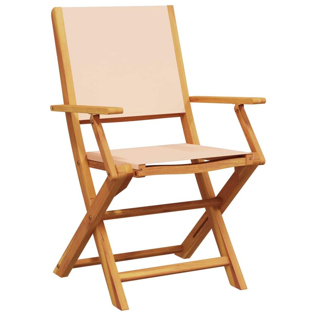 Sedie da Giardino Pieghevoli 4pz Beige Tessuto e Legno Massello - homemem39