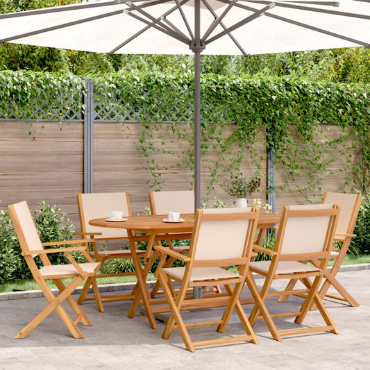 Sedie da Giardino Pieghevoli 6pz Beige Tessuto e Legno Massello - homemem39