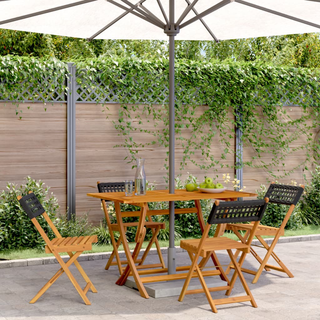 Sedie Giardino Pieghevoli 4pz Nere Polyrattan e Legno Massello - homemem39