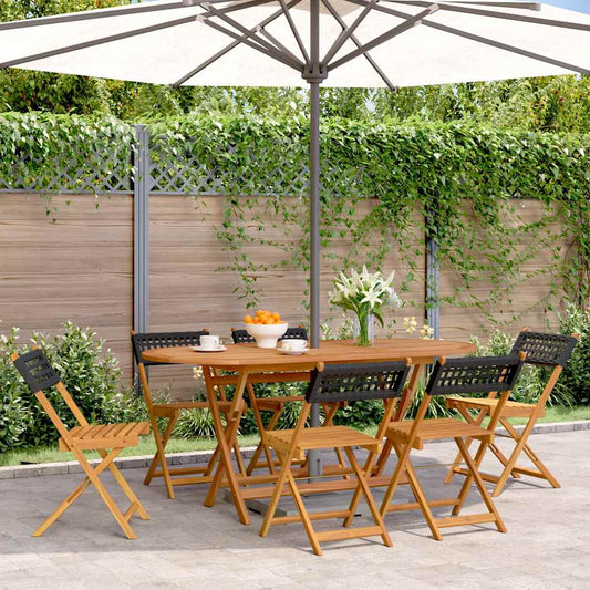 Sedie pieghevoli, 6 pezzi, in polyrattan nero e legno massello | homemem39
