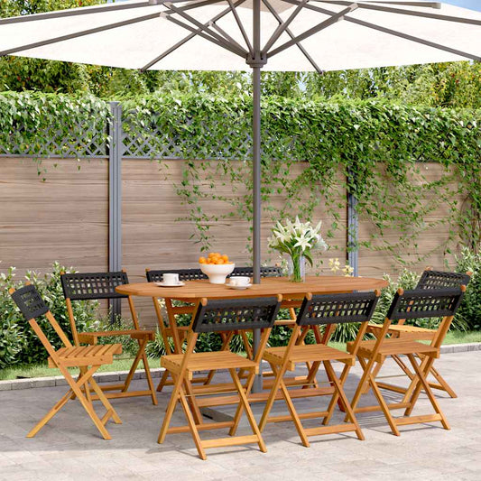 Sedie pieghevoli, 8 pezzi, in polyrattan nero e legno massello | homemem39