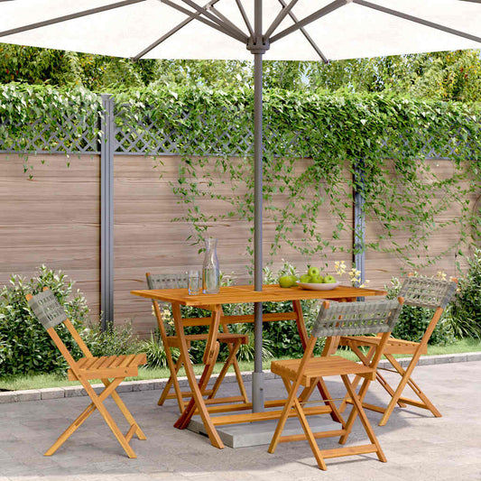 Sedie Pieghevoli 4pz Grigie Polyrattan Legno Massello