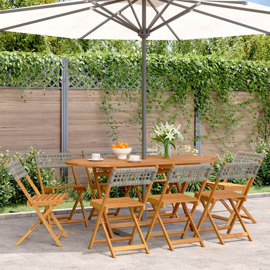 Sedie Pieghevoli 8pz Grigie Polyrattan Legno Massello | homemem39