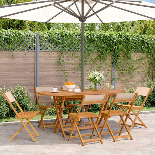 Sedie pieghevoli, 6 pezzi, in tessuto beige e legno massello | homemem39