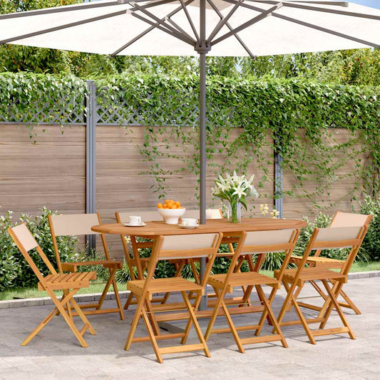 Sedie pieghevoli, 8 pezzi, in tessuto beige e legno massello | homemem39