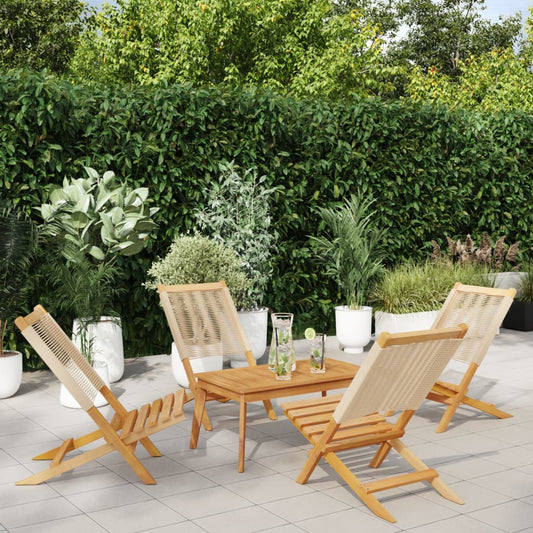 Sedie pieghevoli, 4 pezzi, beige, in legno massello di acacia | homemem39