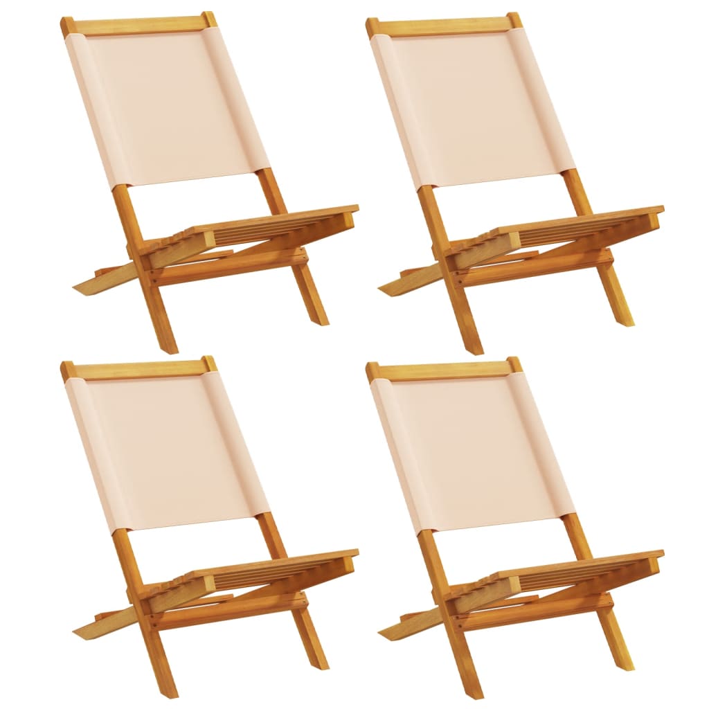 Sedie da Giardino Pieghevoli 4pz Beige Tessuto e Legno Massello - homemem39