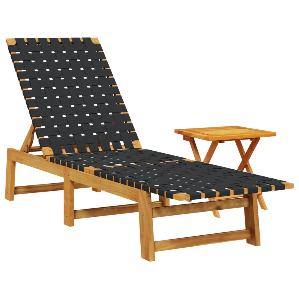 Lettino Prendisole Tavolino Nero Legno Massello Acacia Tessuto | homemem39