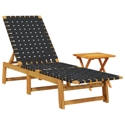 Lettino Prendisole Tavolino Nero Legno Massello Acacia Tessuto | homemem39