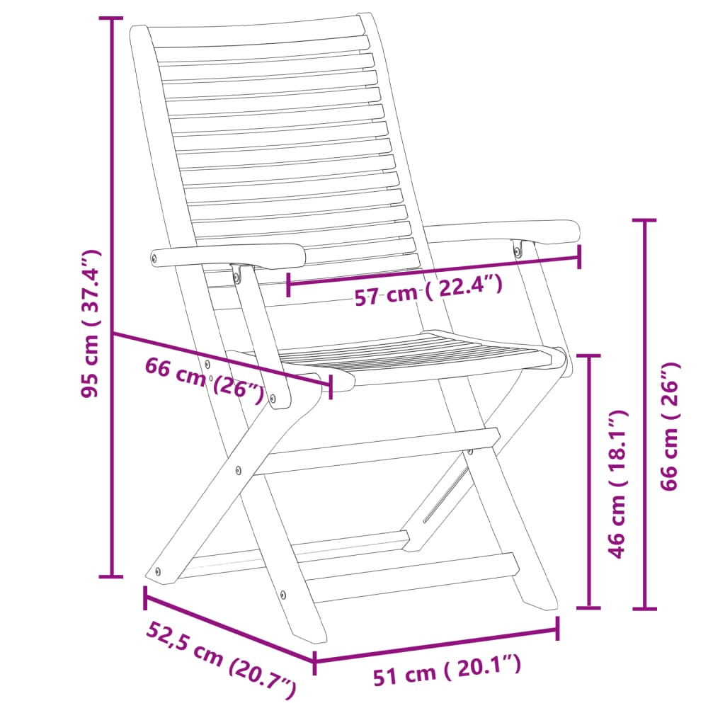 Sedie Giardino Pieghevoli 6 pz 57x66x95cm Legno Massello Acacia | homemem39