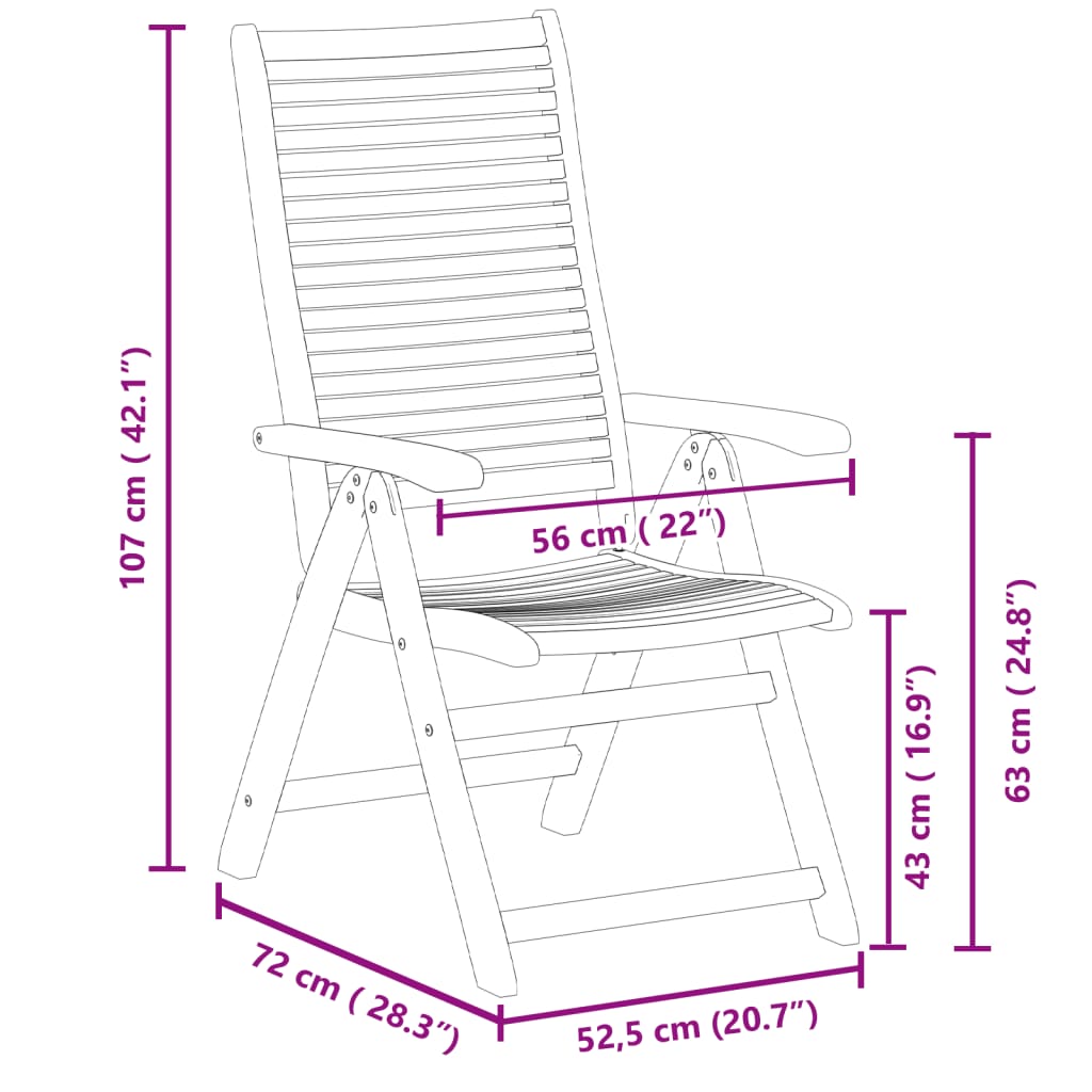 Sedie Giardino Reclinabili 6pz 56x72x107 Legno Massello Acacia - homemem39