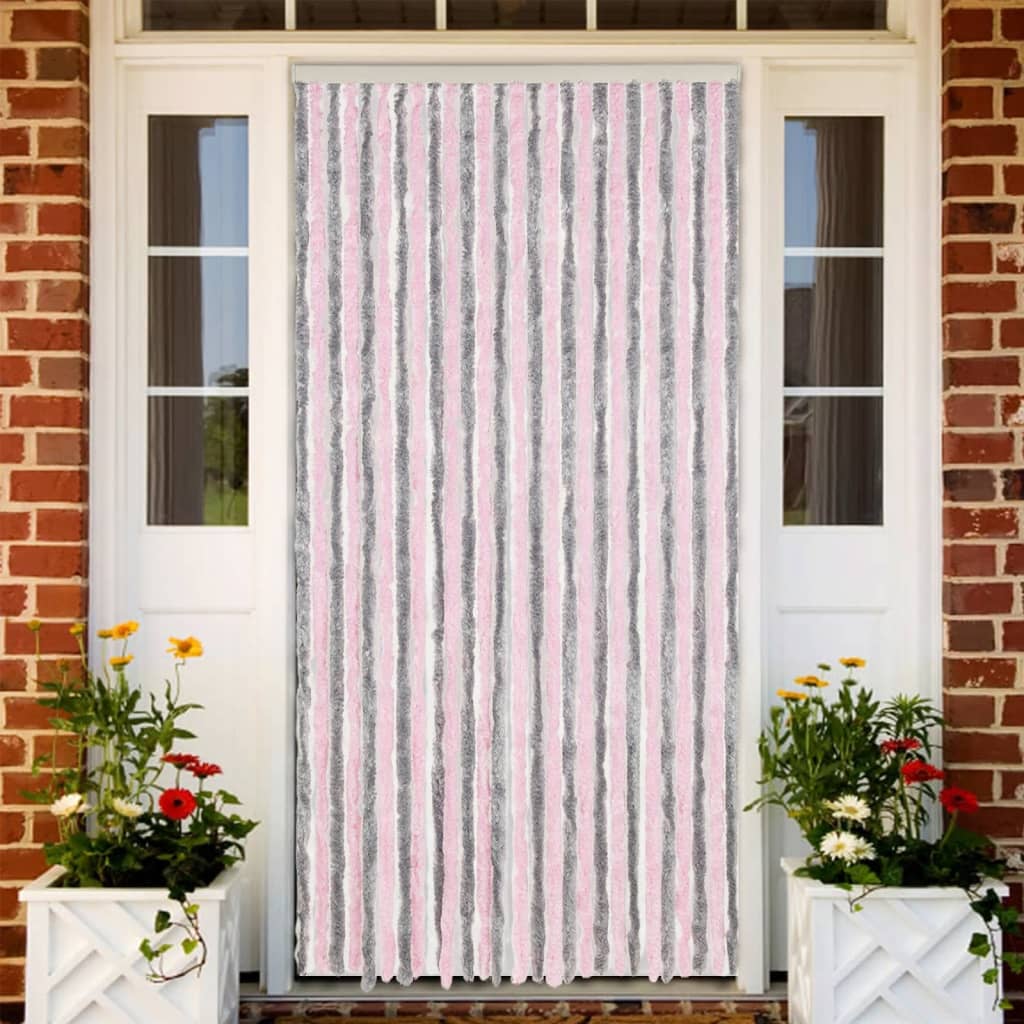 Tenda Antimosche Grigio Argento e Rosa 118x220 cm in Ciniglia - homemem39