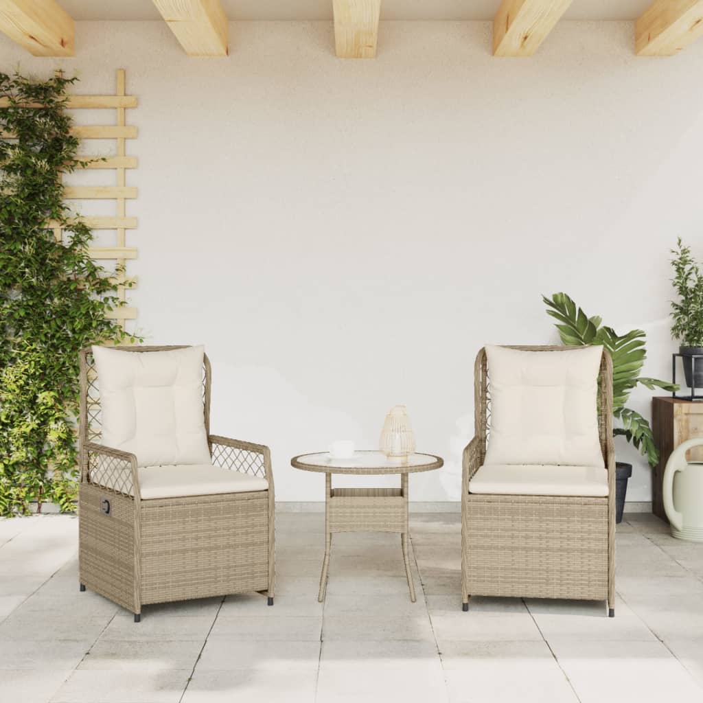Sedie da Giardino Reclinabili 2 pz Beige Polyrattan - homemem39