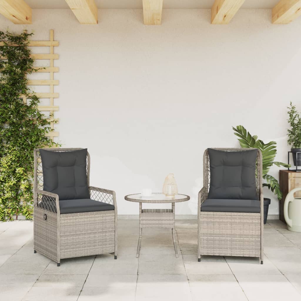 Sedie da Giardino Reclinabili 2 pz Grigio Chiaro Polyrattan | homemem39