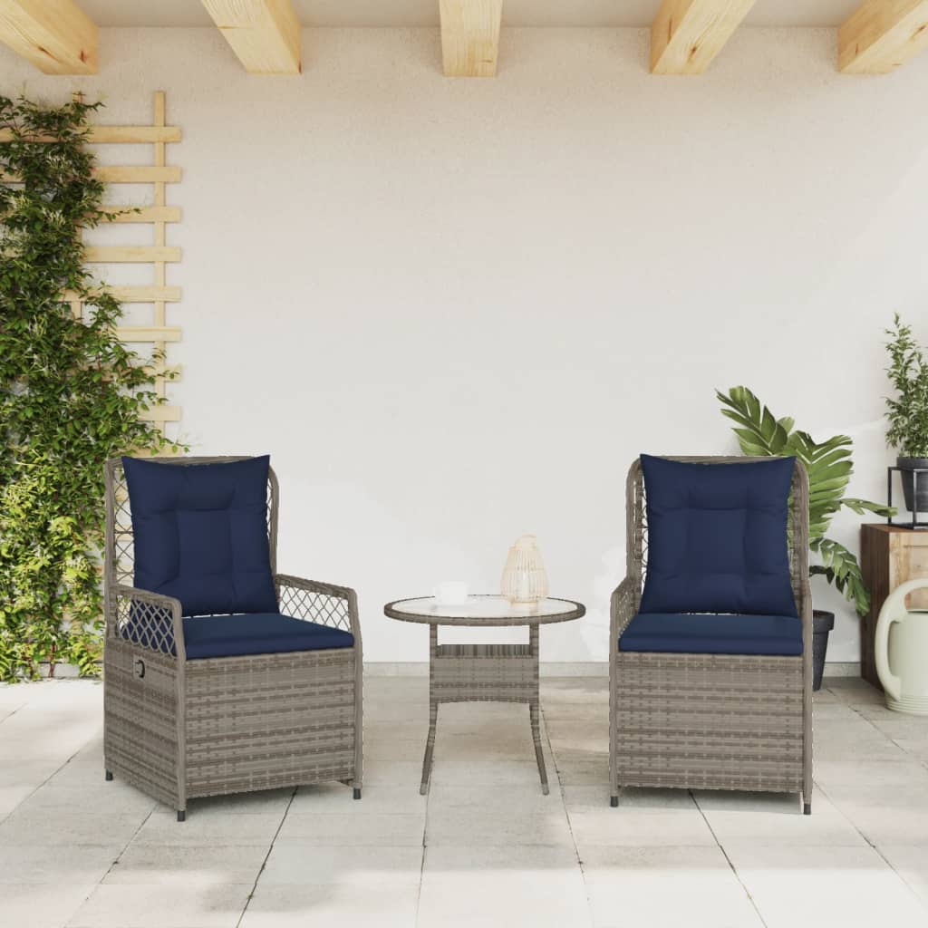 Sedie da giardino reclinabili 2 pz in Polyrattan Grigio | homemem39