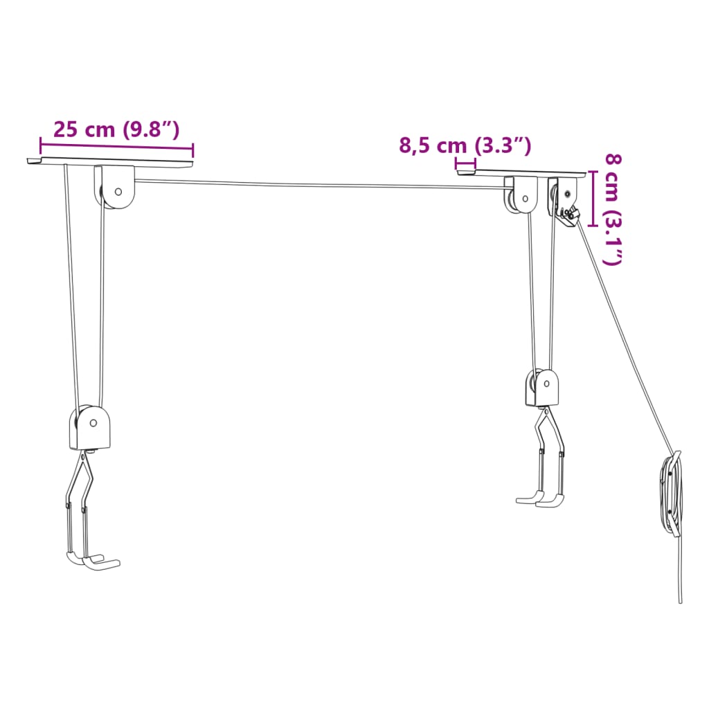 Sollevatori per Bici con Supporto a Soffitto 2 pz 20 kg