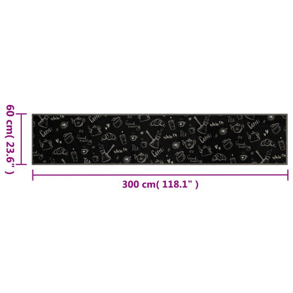 Tappeto da Cucina Lavabile Nero Mattutino 60x300 cm in Velluto | homemem39