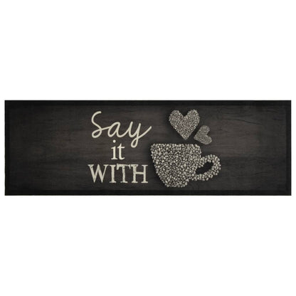 Tappeto da Cucina Lavabile Nero Tazza 60x180 cm in Velluto | homemem39