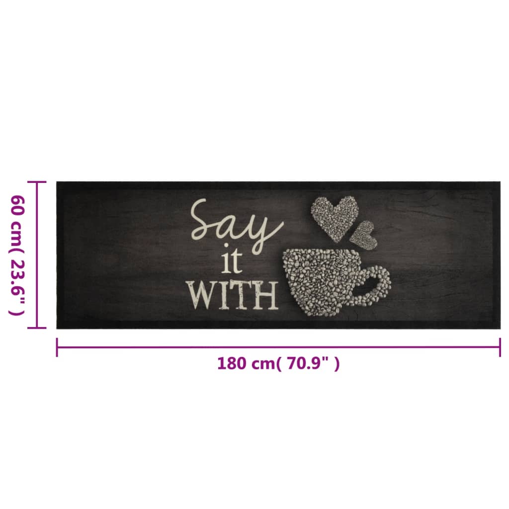 Tappeto da Cucina Lavabile Nero Tazza 60x180 cm in Velluto | homemem39