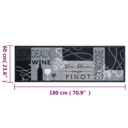Tappeto da Cucina Lavabile Grigio Vino 60x180 cm in Velluto - homemem39