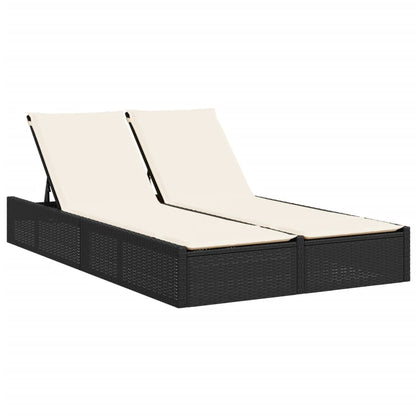 Lettino Prendisole Doppio con Cuscini Nero in Polyrattan - homemem39