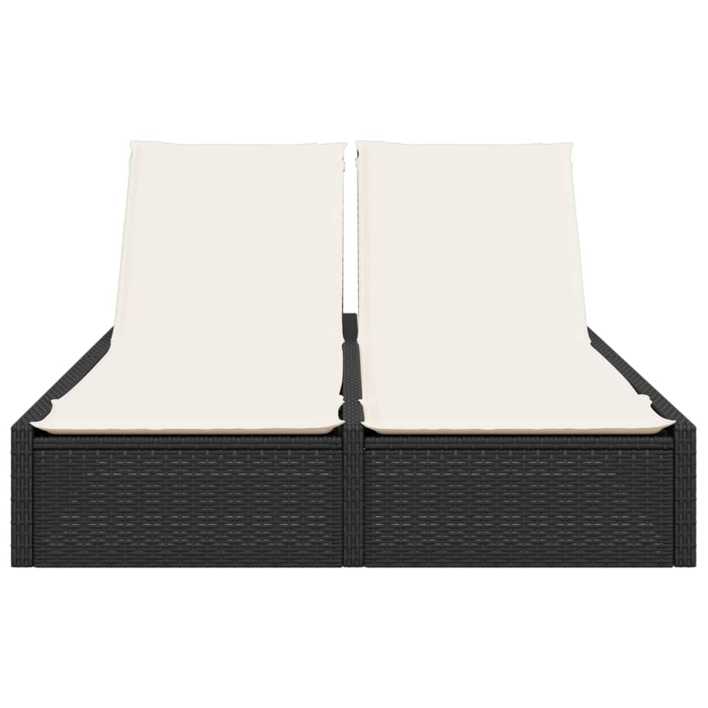 Lettino Prendisole Doppio con Cuscini Nero in Polyrattan - homemem39