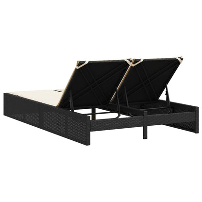 Lettino Prendisole Doppio con Cuscini Nero in Polyrattan - homemem39