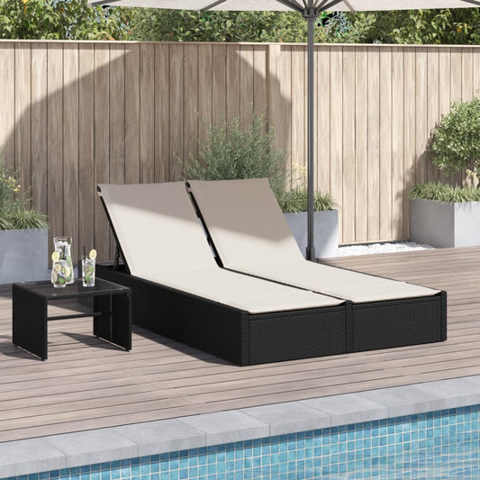 Lettino Prendisole Doppio con Cuscini Nero in Polyrattan - homemem39