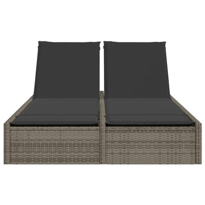 Lettino Prendisole Doppio con Cuscini Grigio in Polyrattan - homemem39