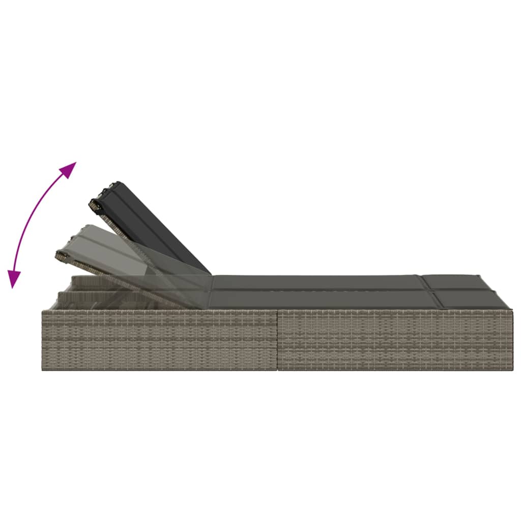 Lettino Prendisole Doppio con Cuscini Grigio in Polyrattan - homemem39