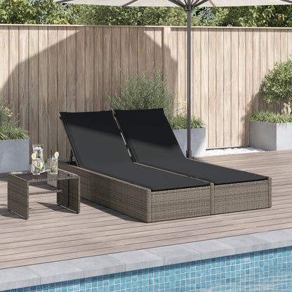 Lettino Prendisole Doppio con Cuscini Grigio in Polyrattan - homemem39