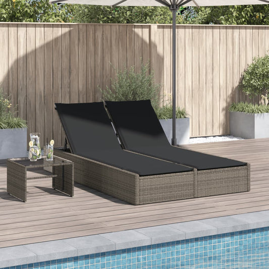 Lettino Prendisole Doppio con Cuscini Grigio in Polyrattan - homemem39