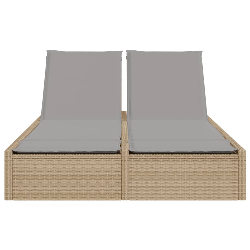 Lettino Prendisole con Cuscini Beige in Polyrattan