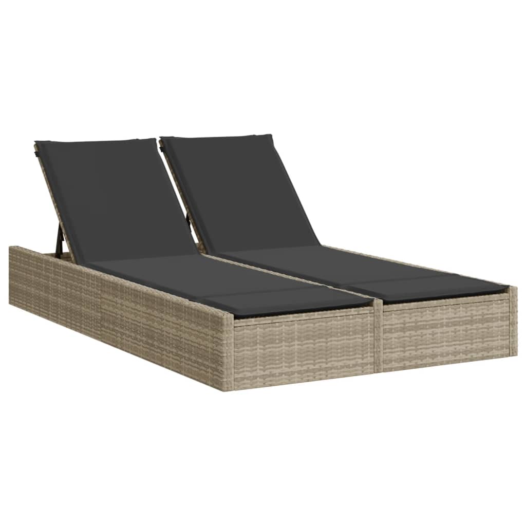 Lettino Prendisole Doppio con Cuscini Grigio Chiaro Polyrattan - homemem39