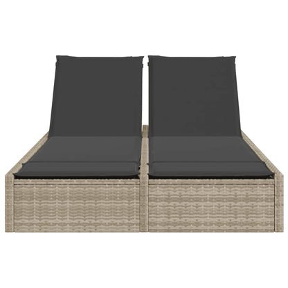Lettino Prendisole Doppio con Cuscini Grigio Chiaro Polyrattan - homemem39