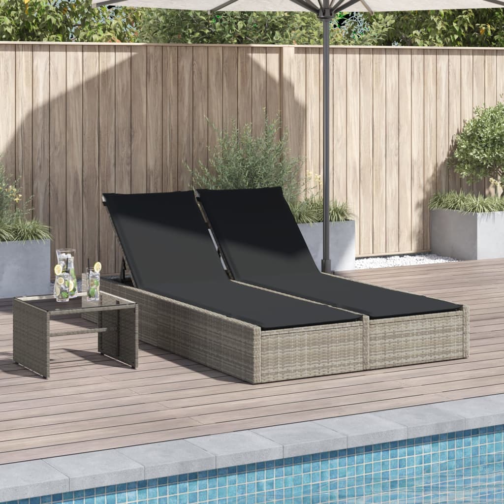 Lettino Prendisole Doppio con Cuscini Grigio Chiaro Polyrattan - homemem39