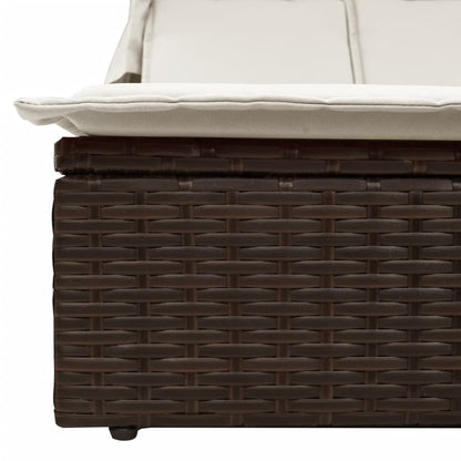Lettino Doppio con Baldacchino e Cuscini Marrone in Polyrattan - homemem39